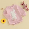 FOCUSNORM Easter Newborn Baby Girl Clothes Fuzzy Bunny Embroidery Romper