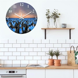 XFM Large Blue Wall Clock 16 Inch Silent Wall Clocks Battery Operated Tulip Flowers Round Analog Clock for Kitchen Bedroom Living Room Decor