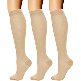 3 Pairs Compression Socks 15-20 mmHg - Compression Stocking Best Support for Running, Swelling, Nurse, Flight, Nurses,Travel (Skin, Large-X-Large)