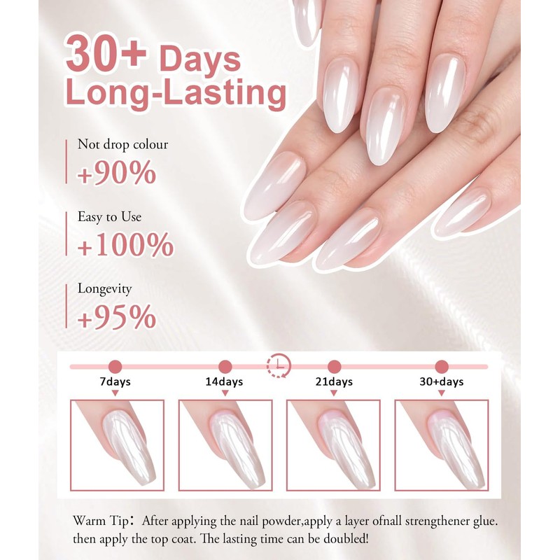 4 Boxes White Pearl Chrome Nail Powder - BISHENGYF Glazed