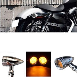 PACASK CNC Motorcycle LED Turn Signal Lights Blinker Indicator Front Rear Tail Light for Yamaha for Suzuki (Yellow Light, Chrome)