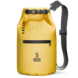 HEETA Waterproof Dry Bag with Front Zippered Pocket for Women Men, 5L/10L/20L/30L/40L Roll Top Lightweight Dry Storage Bag Backpack for Travel, Kayaking, Boating, Rafting, Camping, Beach(Yellow, 5L)