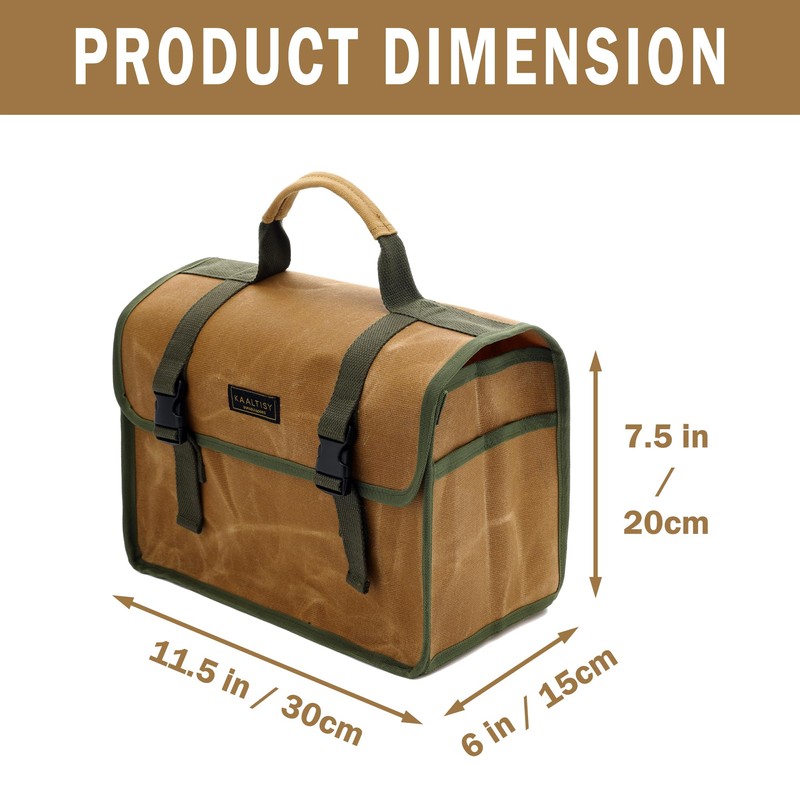 Tool Bag, Heavy Duty 16oz Waxed Canvas Tool Carrier, Multi-Purpose