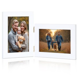 Epecfan 5x7 Double Hinged Picture Frame - White Foldable Photo Frame with Real Glass, Adjustable Vertical & Horizontal Display for Tabletop, Nice Gift for Memories & Décor (WHD7)