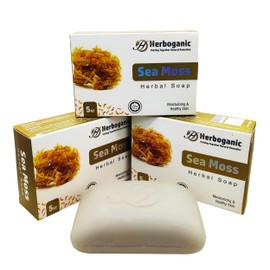 HERBOGANIC Sea Moss Herbal Soap | Natural Bar Soap for Moisturizing and Healthy Skin | Infused with Sea Moss | Gentle for Men and Women | 5 Oz (Pack of 3)