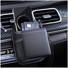 KEQMILAD Car Organizers And Storage, Car Case Organizer For Car Air Conditioning Vent - Car Organizer For Cell Phones, Bank Cards, Pocket Tissues & More, Practical Car Caddy - Black