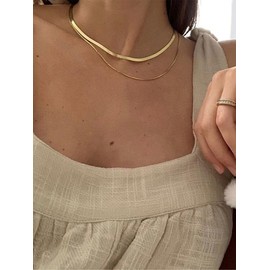 Herringbone Necklace for Women Layered Snake Chain Necklace Gold Layering Necklace Twisted Rope Cuban Chain Choker Jewelry for Teen Grils (Gold)