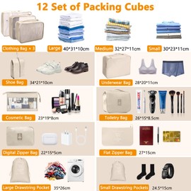 BBLTIFF 12-Piece Packing Cubes Set, Suitcase Organiser Set, Clothes Bags for Holidays and Travel, Packing Bags for Suitcases, Organiser System for Suitcases, Luggage Organiser for Storing Clothes,