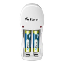 STEREN CRG-005 Mini Cargador de Pilas 'AA y AAA'. Incluye 2 Pilas AAA, Indicadores LED de conexión, Compatible con Pilas de níquel-Metal y níquel-cadmio, Carga simultánea