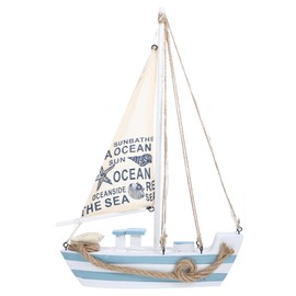 Sailboat Model LED Model Boat Interior Figurine Sailboat Model Wooden Sailboat Model Office Room Decoration Blue 21.5 x 5 cm