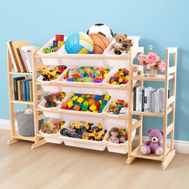 Ratulie Large Toy Storage Organizer Kids Toy Organizer and Bookshelf Combo with 12 Bins and 6 Shelves Toy Organization Box Toy Shelf for Playroom, Bedroom, Nursery
