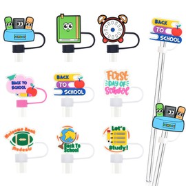 9 Pcs Teacher Straw Cover Caps Cute Straws Lid Covers for 30 and 40oz Tumblers 10mm Back to School Straws Toppers Durable Silicone Dust Proof Drinking Straw Tip Lids Protectors