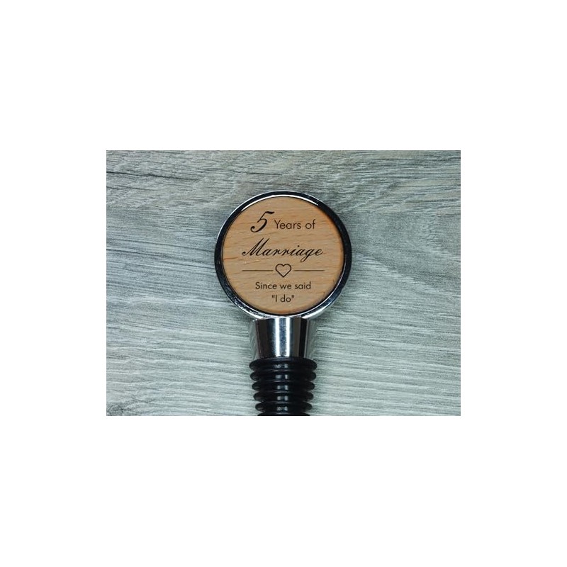 5th Anniversary Engraved Wood Bottle Stopper, 5 Years Married Wedding