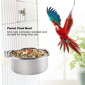 Bird Parrot Feeding Cup, Stainless Steel Bird Feeder Food Water Bowls with Clamp for Parrots Cockatiel Conure Budgies Parakeet Small Animal