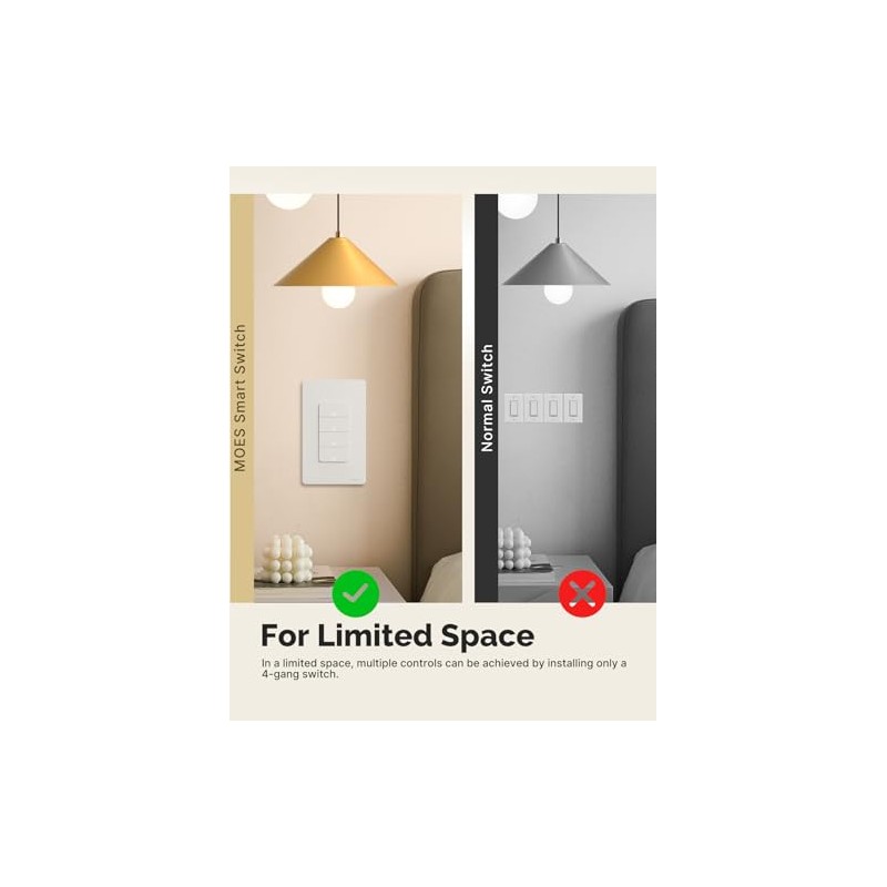 MOES Matter-WiFi Interruptor de luz de 3 botones, requiere neutro