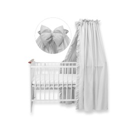 balbina Canopy, 100% Cotton, Decorative Set for Cot, Bed Canopy with Ruffle & Bow, Mosquito Net for Baby Room, Opaque Bed Curtain without Canopy Pole, 240 x 165 cm, Grey