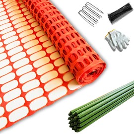 PotatoLife Plastic Fence Extra Strength with Stakes, Staples and Zip Ties, 40'' x 100' Roll, Resuable Temporary Netting for Garden Fencing, Construction, Snow Fencing, Animal Barrier, Poultry, Patio