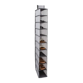 Simplify 10 Shelf Shoe Organizer | Dimensions : 5.91"D x 11.81"W x 47.24"H | Storage Velcro | Foldable | Closet Organization | Grey