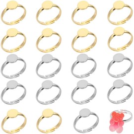 Ring Parts, 0.3 inch (8 mm) Base, Set of 20, Ring Making, Size Adjustable, Flat Surface, Round Ring Tray, Handicrafts, Materials, Used for Carving, Resin, Gemstone Materials, Perfect for DIY, Infinite