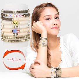 Preppy Bracelets Heishi Surfer Bracelets for Women Colorful Summer Bracelets Polymer Clay Stretch Bracelets Vinyl Stackable Bracelet Y2k Aesthetic Summer Beach Jewelry for Women Girls Teens