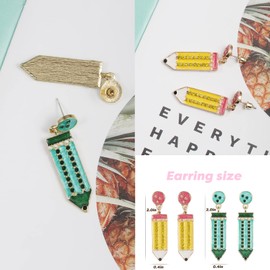 Dangle Teacher Boho Earrings for Women Teen Girls, Cute Crayon Funny Kawaii Tassel Pencil Dangling Earrings Preschool Back to School Hypoallergenic Aesthetic Vintage Earring