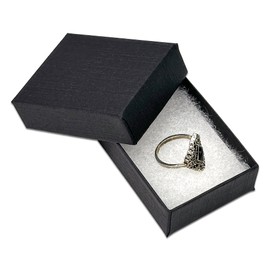 TheDisplayGuys - 100-Pack #11 Cardboard Linen Paper Jewelry Boxes Gift Cases w. Cotton Padding - Black (2.1" x 1.8" x 0.8")