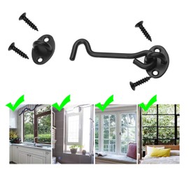 Kare & Kind 1x Hook and Eye Latch (4-inch) - with Mounting Screws - Heavy Duty Locks for Door, Gates, Barns, Bathrooms, Cabins - Powder Coated Anti-Rust Material - for Security and Privacy - (Black)