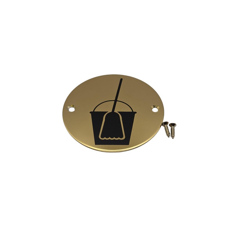 Bary Cleaning Supplies/Mop and Bucket Sign Polished Brass
