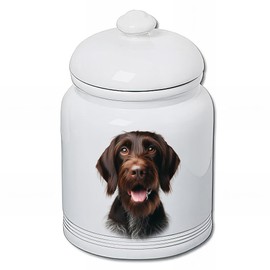 Best of Breed German Wirehaired Pointer Dog and Cat Ceramic Treat Jar 9" Tall Air Tight Seal All White