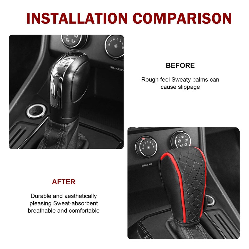 MOXRUQ Leather Car Gear Shift Knob Cover, Anti-Slip Breathable Shifter