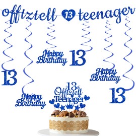 Offizielle Teenager Deko 13 Geburtstag - 15 Stück Blau Offizielle Teenager banner Kreis Dot Twinkle Star Hanging Streamer Tortenaufsatz Für Jungen Mädchen Geburtstagsparty