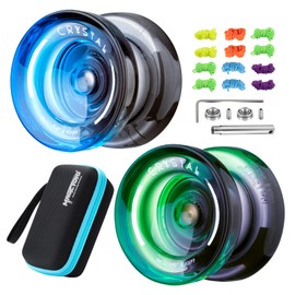 MAGICYOYO K2 Crystal Yoyo Pack of 2, Dual Purpose Responsive & Unresponsive Yoyo for Kids 8-12, Plastic Professional Yo Yo for Adults, Complete yo-yo Accessories Included (Black Green+Black Blue)