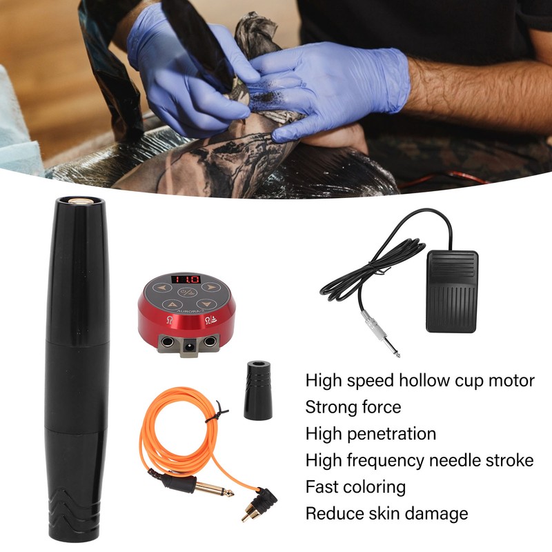 Tattoo Machine Pen Kit Double Output Power Supply Foot Pedal