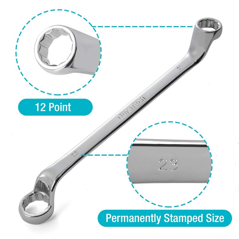 DURATECH Offset Box Wrench Set, Metric, 9-Piece, 6-23mm, 75-Degree, CR-V