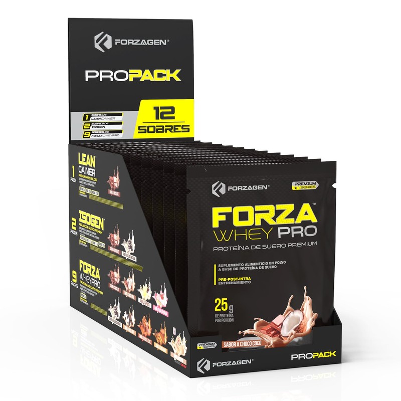 Forzagen ProPack Protein Proteínas Whey-Iso-Gainer 12 Sobres Variedad de Sabores