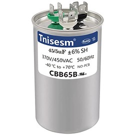 Tnisesm 45+5 uF 45/5 MFD ± 6% 370V/440V AC CBB65B condensador de arranque circular de doble carrera, 10 terminales de pala, condensador para motor de CA o arranque de ventilador o condensador recto