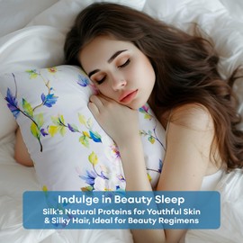 VeraBliss Silk Pillowcase for Hair and Skin - Only 100% Pure Mulberry Silk Pillow Case 1 Pack -Non Satin - Floral Patterned Skin Soft Cooling Covers in Gift Box - Standard 50 x 75cm (Charming Retro)