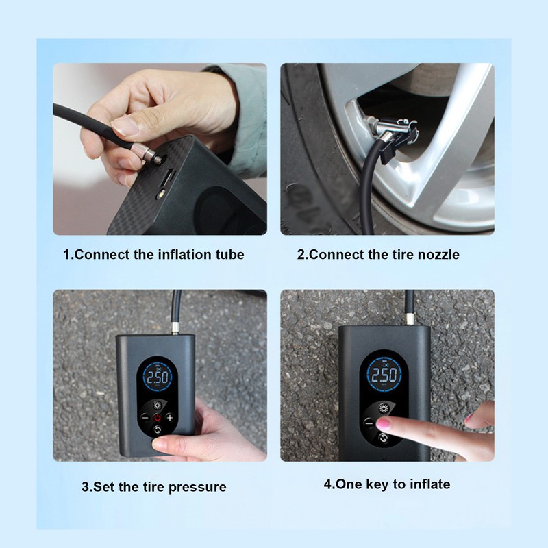 Electric Tire Inflator Mini Cordlessly Portable Car Air Compressor Rechargeable