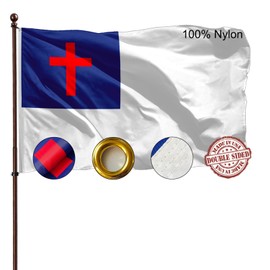 Christian Cross Flag 3x5 Outdoor Double Sided- 3Ply Heavy Duty 240D Nylon(All Weather)- Christianity Religious Flags- 2 Brass Grommets & 4 Rows Stitched