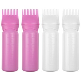 ELANE 4 Pack Root Comb Applicator Bottle,Hair Oiling applicator,Oil Comb Applicator,Hair Bottle Applicator for Hair Dye Shampoos Hair Salons. (2 pink + 2 white)