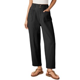 Dokotoo Linen Pants Women Casual Summer Capri Pants for Women School Outfits for Teachers Casual Wide Leg Harem Trouser Cotton Lightweight Stretchy Summer Slacks 2025 Early Fall Fashion Black 2XL