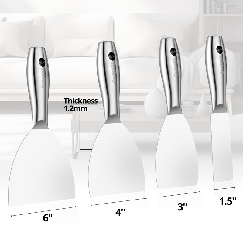 Grapnex 4 Pack Putty Knife Scraper,1.5",3",4",6" One Piece Premium Polished