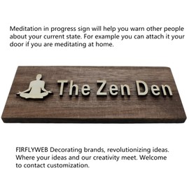 FIREFLYWEB The Zen Den signs Room Decor Meditation in Progress Wall Hanging Sign,Inspirational Wooden Door Plaque for Yoga Studio Bedroom Decoration (Brown)