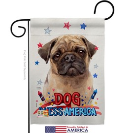 Breeze Decor Patriotic Fawn Pug Garden Flag Set with Stand Animals Dog Puppy Spoiled Paw Canine Fur Pet Nature Farm Animal Creature Small Decorative Gift Yard House Banner Made in USA 13 X 18.5