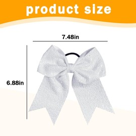 Sparkly Sequin Hair Ties for Cheerleader White Cheer Bows for Cheerleader Large Hair Bow Tie for Women Girls White Cheer Hair Bows for Girls Cheerleader Costume Accessories with Bowknot Hair Tie