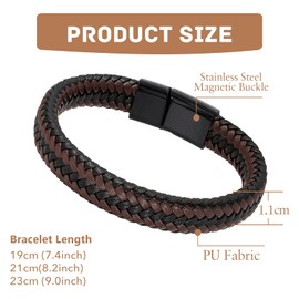 APMGONT Men's Leather Bracelet, Men's Braided Leather Bracelet, Bracelets for Men with Stainless Steel Magnetic Clasp, 19/21/23 cm, Dad Bracelet, Wedding Anniversary Gifts for Men, Leather