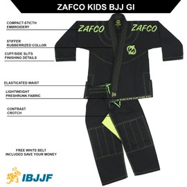 Kids BJJ GI Brazilian Jiu Jitsu, Kids Jiu Jitsu Gi Children BJJ Gi Grappling Kimonos Lightweight & free White Belt, Black, k00