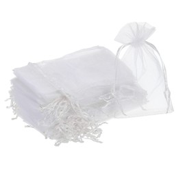 sourcing map 50pcs Organza Bags 11x16cm Drawstring Favor Pouches Sheer Mesh Bag for Gift Jewelry Wedding Party Christmas Candy White