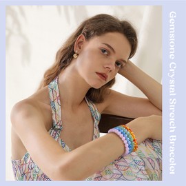 LOLIAS 12 Pcs 8mm Natural Beaded Bracelets for Women Men Natural Crystal Stone Bracelets Stretch Statement Protection Bracelet Charm Beaded Couples Bracelets Jewelry Gifts