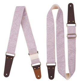 Lvkjafaz Adjustable Guitar Strap Includes 2 Strap Locks & 2 Matching Picks & 1 Picks Holder & 1 leather Strap Button.Leather ends Guitar Shoulder Strap(1-Carved Purple)